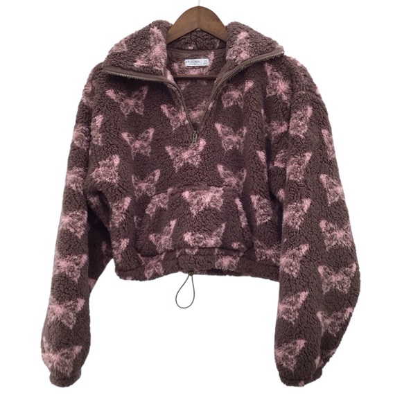 Arizona Jean Company Brown and Pink Butterfly Fleece PulloverJacket - Picture 2 of 12